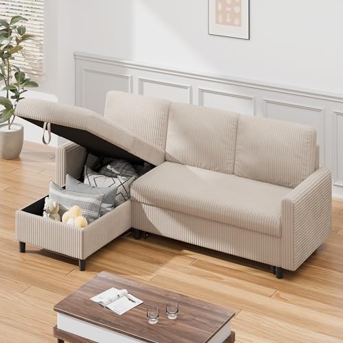 Shintenchi Sofa Couch, Pullout Sofa Bed,2 in 1 Pull Out Couch Bed with Storage Chaise for Living Room,Sleeper Sofa Couches Linen Sectional Sofa,White Shintenchi Sofa Couch, Pullout Sofa Bed,2 in 1 Pull Out Couch Bed with Storage Chaise for Living Room,Sleeper Sofa Couches Linen Sectional Sofa,White