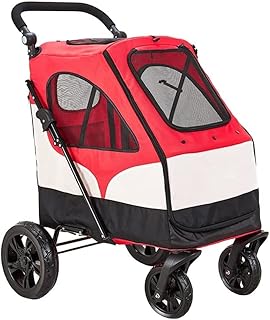 Carrinho de cachorro grande Carrinho de cachorro Carrinhos de luxo para animais de estimação para cães médios grandes Carrinho de estimação 4 rodas Carrinho de transporte para cães para gatos e mais transportadora dobrável (vermelho)