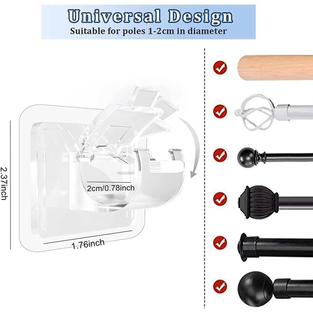 Lot de 10 supports de tringle adhésifs sans perçage pour rideaux parfaits pour la décoration de la maison Blanc