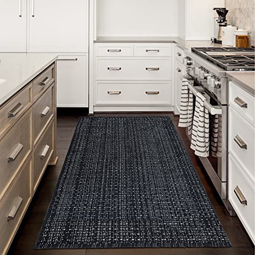 Seavish Modern Area Rug 3'X5' Black Cotton Woven Rug Farmhouse Clearance Laundry Room Mat Bathroom Runner Rugs Entryway Rug Rustic Home Decor Neutral Rug For Bedroom Living Room Patio Doorway #TOP4