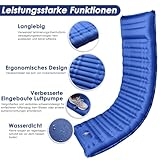 Arlierss Isomatte, 12CM Dicke Luftmatratze Camping mit Fußpresse Pumpe und Kissen, Anti-Ripstop Tragbar Schlafmatte Outdoor für Wandern, Reise, Strand-Blau