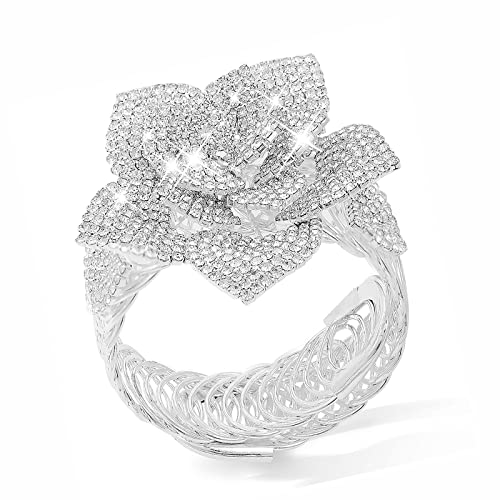 Jojomina Flower Rhinestone Bracelet for Women Girls Silver Crystal arm Cuff Prom Bracelet Jewelry for Party Wedding Dating