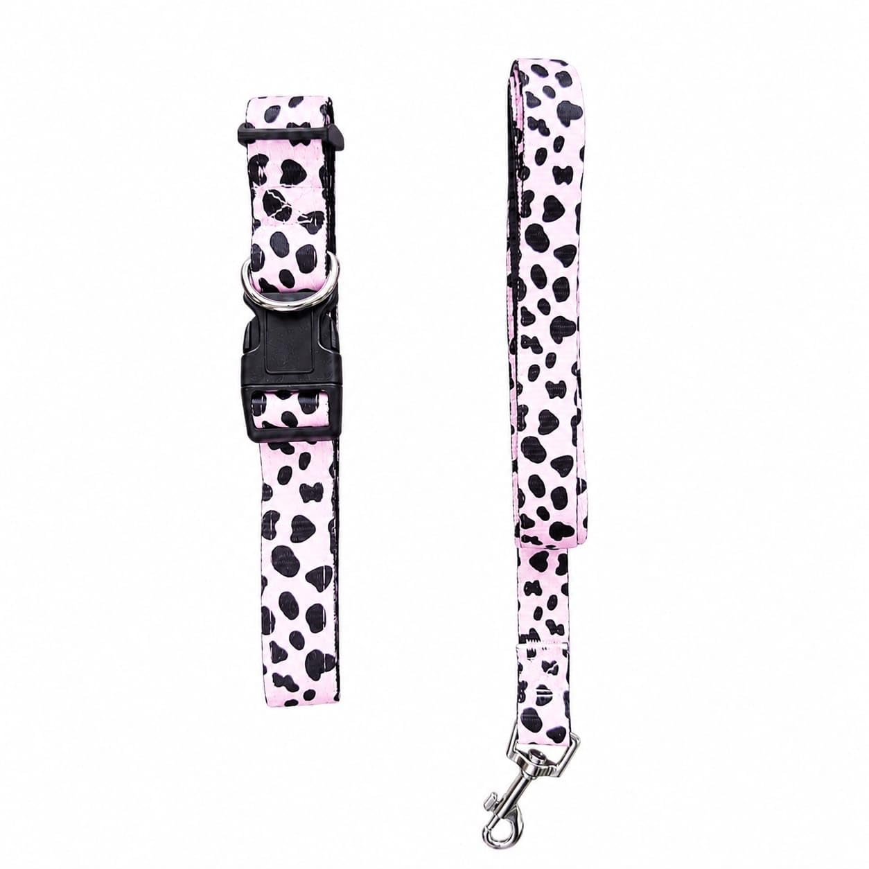 Padded Dog Collar and Lead Set – Adjustable Nylon Dog Collar & Matching Lead, Soft Comfortable Padding, Durable Walking Set for Small, Medium & Large Dogs (Pink, Large)