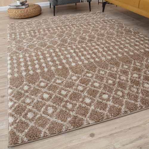 Image of THE RUGS Modern Moroccan Design Living Room and Bedroom Rugs, Non-Shedding & Easy Care (Moroccan Beige/Ivory, 80x150 cm)