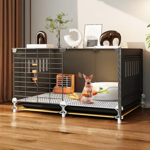 YQW ケージ多くのスタイルがウサギ 犬ケージ 小動物 モルモット ウサギ専用 おしゃれ モルモットでもご利用 1人でも設置 移動と分解と組み立てが簡単 簡単に掃除できる引き出し式トレイ (2段タイプ:75×49×45cm,ブラック)