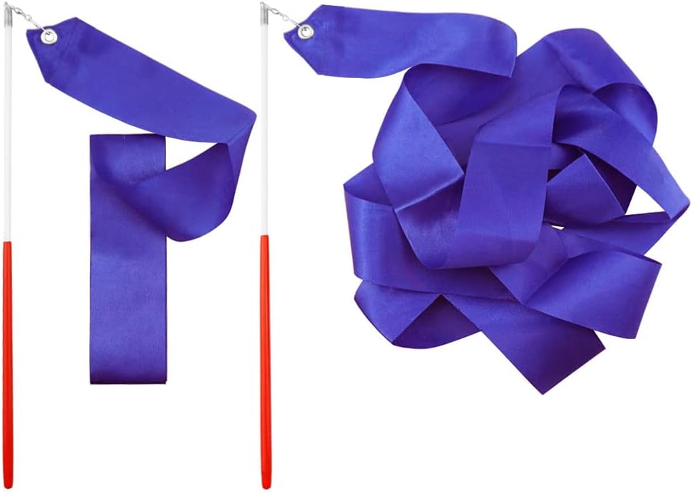 Blue Rhythmic Gymnastics Set of 2 Gymnastics Ribbon Dance Streamers Sticks for Talent Shows Gymnastics Party