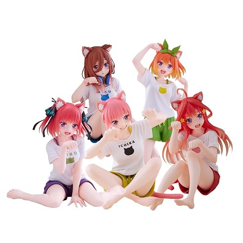 Jilijia Anime-Figuren, die Quintessentiellen Quintuplets, Nakano Miku/Nakono Yotsuba, Charaktermodelle, niedliche Katze, Styling, Desktop-Dekoration, Ornamente, PVC-Kollektion, Geschenk, 5 Stück - 5 Stück - 13 cm
