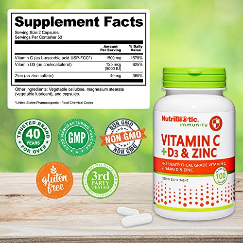 Nutribiotic – Vitamin C + Vitamin D3 & Zinc, 100 Capsules | Potent, Comprehensive Immune Support | Essential & Antioxidant Daily Supplement | Gluten & Gmo Free #TOP2