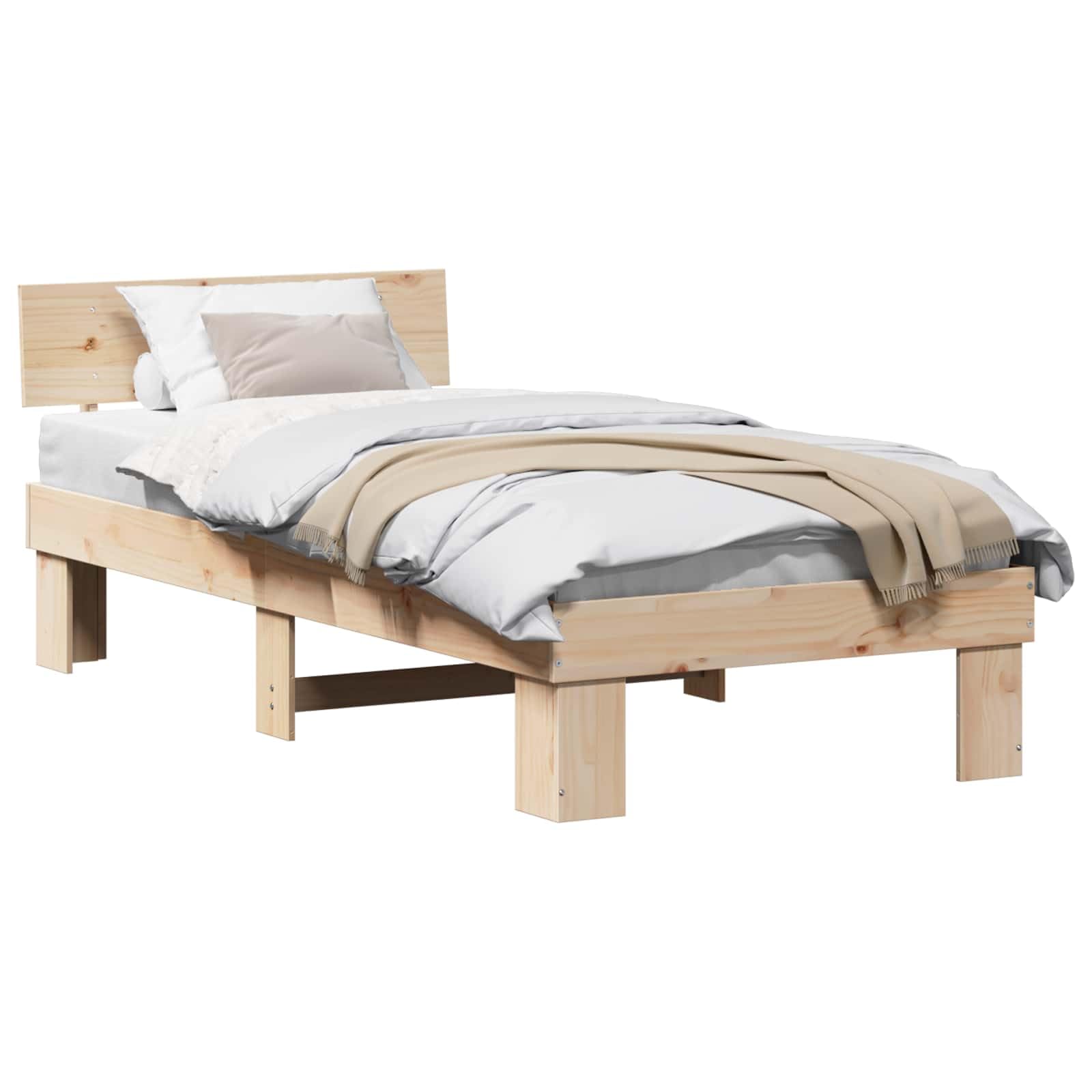 vidaXL Cadre de lit avec tête de lit Naturel 90 x 190 cm Pin Massif, Cadre de lit en pin rectangulaire, Design Moderne Robuste pour Chambres contemporaines, Solution de mobilier Pratique