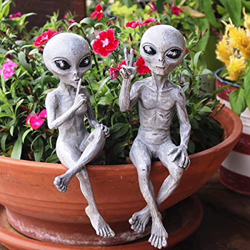Alien Invasion Ledge Loungers “Peace & Quiet” 10″ H Ufo Extraterrestrial Garden Alien Statues Figurine Set – Alien Gray #TOP3