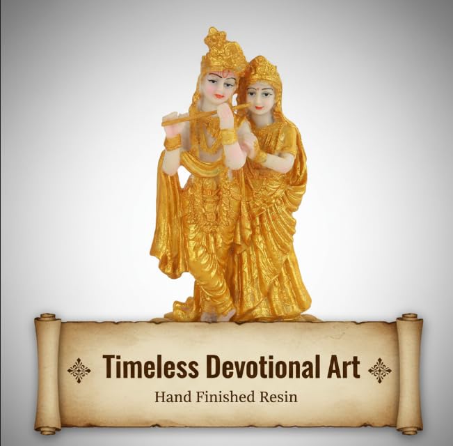 Image of Resin Radha Krishna Idol Premium Golden Finish Handcrafted Divine Murti for Home Mandir Pooja Room Spiritual Decor and Gifting