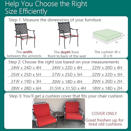 FLYMEI Patio Cushion Covers 25x25x5 Waterproof Outdoor Cushion Cover Replacement 2Packs Outdoor Seat Cushion Slipcover for Rattan Chair Sofa, Red - 2