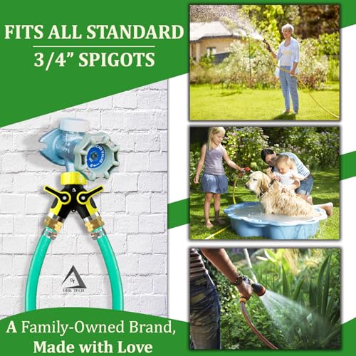 Hose Splitter 2 Way, Heavy Duty Metal Connector, Two Way Garden Hose Splitter, High Flow Spigot Faucet Bib Adapter, Solid Double Y Shut Off Valve for Outdoor Gardening Hoses, Yellow