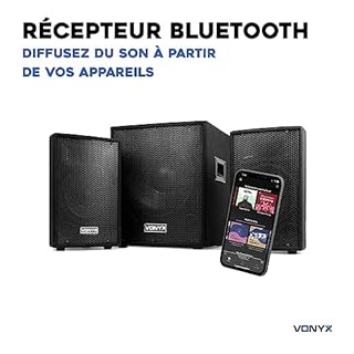 VONYX VX1015BT Pack Sono DJ Actif 2.1-1000W, 8Ohm, avec Bluetooth, Subwoofer 15 Pouces, 2 Enceintes 10 Pouces, Égaliseur de Son, Lecteur MP3 USB/SD, Idéal pour Vos Soirées et Vos Évènements