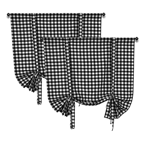 Htontb 2 Pack Buffalo Checked Curtains,42X63In Farmhouse Style Gingham Rod Pocket Tie Up Window Curtains,Adjustable Shades Valances For Bedroom Living & Dining Room #TOP1