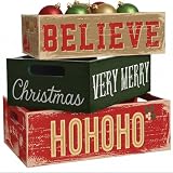 Fiwochic 3 Pcs Christmas Wood Crate with Words Merry Christmas Believe