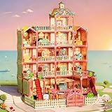LLXXM Castillo de Princesa Juguete para Niñas, Casa De Muñecas Dream House, Mansión Rosa con 14 Habitaciones, 2 Luces...