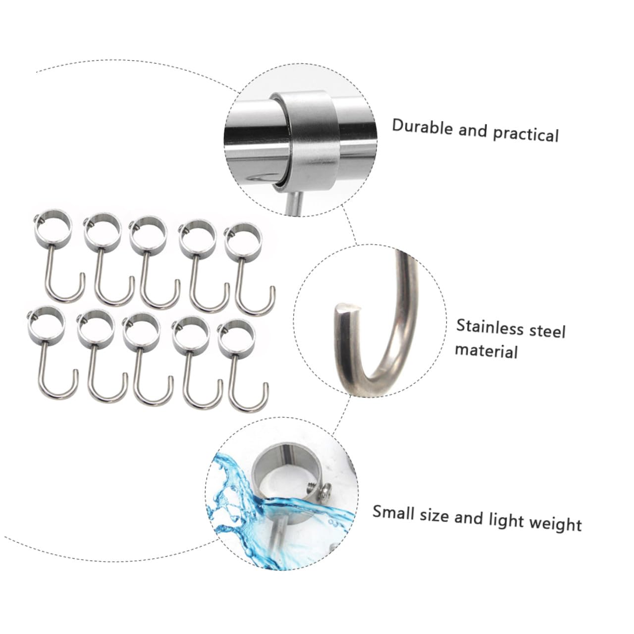 Ganci in Acciaio Inossidabile Spessi Resistenti alla Ruggine Set da 10 per Tubo Appendiabiti Regolabili per Cucina e Guardaroba