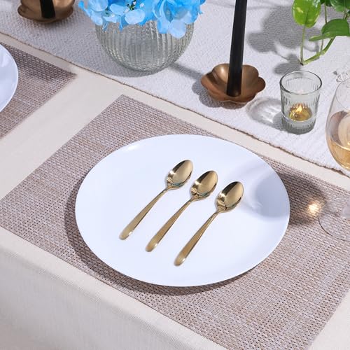 Image of GROX Curve Tea Spoon - Set of 6 | Gold | 14 cm | 304 Stainless Steel 18 /8 | Elegant Tea Spoon