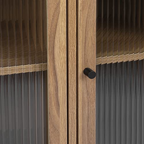 Hooseng Storage Cabinet Cupboard, Freestanding Sideboard With 3 Glass Doors 40 Inch Buffet Cabinet For Living Room Dining Room Bedroom Entryway, Rustic Brown #TOP2