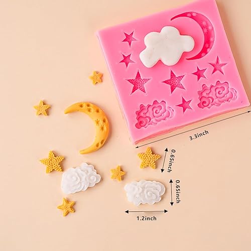 Miniatura 2 de 2 moldes de silicona para luna y estrella, molde de fondant de nube, luna, estrella, nube, chocolate, chocolate, hornear, pasteles de azúcar