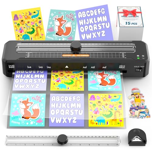 Laminiergerät A3 für A3 A4 A5 A6 A7 mit Papierschneider | Eckrunde | 15Blatt Laminierfolien, ABS-Anti-Stau | Heiß und Kalt | Intelligenter Schutz Laminiermaschinen für Zuhause, Schule, Büro
