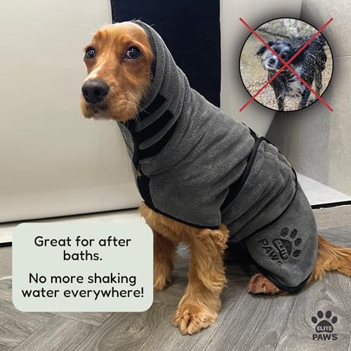 Elite Paws Luxuriöser Hunde-Trockenmantel, dicker und weicher als Bademäntel, trocknet in 20–30 Minuten, super saugfähige Mikrofaser, begrenzt Unordnung, bedeckt Ohren