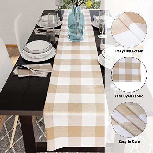 Encasa Homes Table Runner For 8-Seater Dining - Franca Beige Stripes - 13"X104" - Rustic Farmhouse Decor Eco-Friendly Cotton, Decorative Homespun Plaid Cloth For Party, Restaurant & Outdoors #TOP1