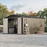 10X12 FT Storage Shed，Lockable Gable Roof Garden Shed with Grid Window, All-Weather Resistant Storage Unit for Bikes, Ladders, Patio Supplies & Garden Essentials