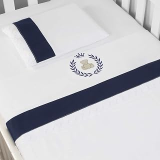 Jogo de Lençol Padrão Americano Bordado Thed 3 Peças, Laura Baby, Azul Marinho