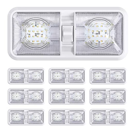 10 Pack RV LED Ceiling Double Dome Light Fixture with ON/OFF Switch Interior Lighting for Car/RV/Trailer/Camper/Boat DC 12V Natural White 4000-4500K 48X2835SMD