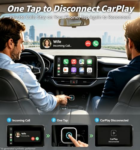 2026 Upgraded Wireless CarPlay Adapter with Buttons for Privacy Call & Two-Phone Fast Switch, Aluminum Cooling, Dual-Band WiFi, Mini Cable-Free, Compatible with Apple iPhone & Android Auto, Gray - image 3