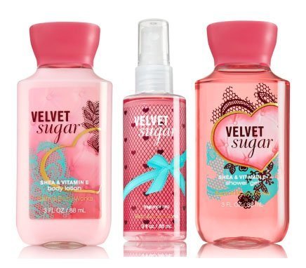 Bath & Body Works Travel Size VELVET SUGAR Body Care Bundle: Fragrance Mist + Shower Gel + Body Lotion 3 oz / 88 ml by Bath & Body Works