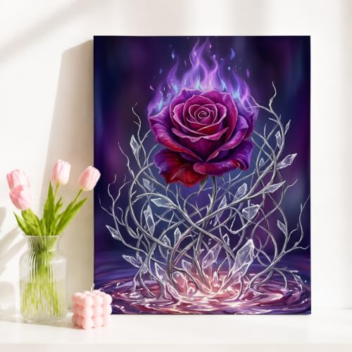 Lienzo de llamas místicas con impresiones violetas de alta definición