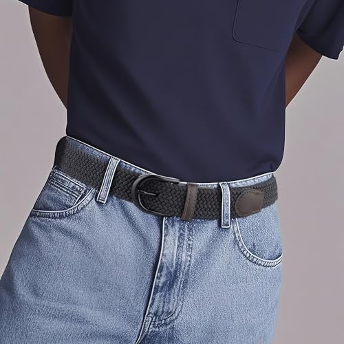 Image of Mile High Life | Braided Stretch Elastic Belts | Pin Oval Solid Black Belt Buckle | PU Loop End Tip Men /Women /Junior Belt