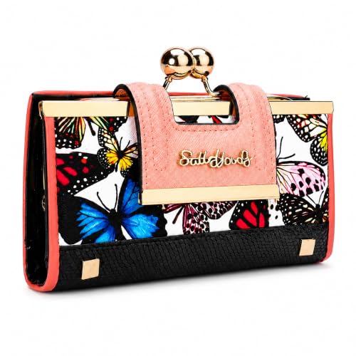 Image of Floral Wallet for Women, Vintage Kiss-Lock Clutch Purse | 10 Card Slots, Full-Length Bill Compartment and Organized Storage,Secure Kiss-Lock Closure, Vintage PU Leather Gift Box