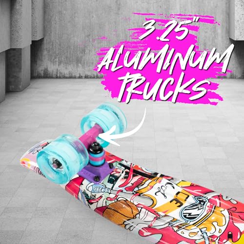 Madd Gear 22\" Retro Style Skateboard - Perfect for Beginners 6 and Up - Complete Mini Cruiser Plastic Skateboard with Sturdy Deck - Sugar Rush - 175 lb Weight Limit