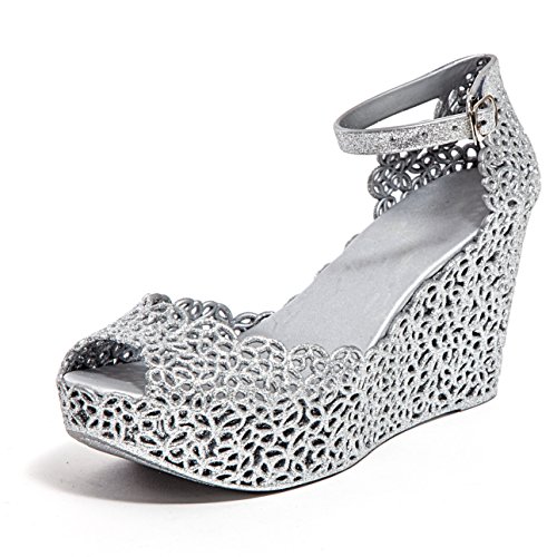 LADY COUTURE Glitter Jelly Wedge Sandal, FUN SILVER 39