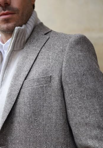 Men's Classic Herringbone Blazer Single Breasted Business Slim Fit Tweed Blend Sports Jacket3