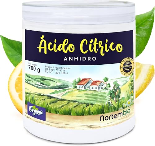 Nortembio Acido Citrico 700g. – Acido Citrico Anidro Concentrato 100 % Puro Certificato – Materia Prima per Produzione – Pulizia Domestica Multiuso – Senza OGM – E-Book Incluso