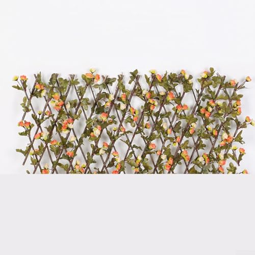 Besttoolifes Enrejado de madera expandible con rosas artificiales y verde para enredaderas de hojas, valla telescópica de privacidad para jardín, pared exterior, balcón o decoración de patio (champán)