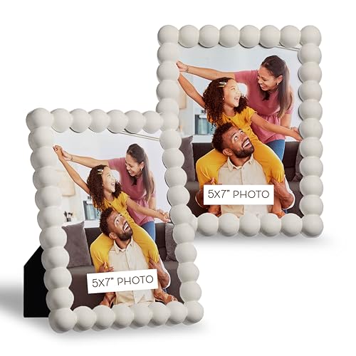 Sheffield Home Scalloped Edge Rounded Dots 5x7 Photo Frame, Decorative Cottage Living Wall or Tabletop Picture Frame, 2 Pack, Cream by Sheffield Home - Used condition - US$22.96