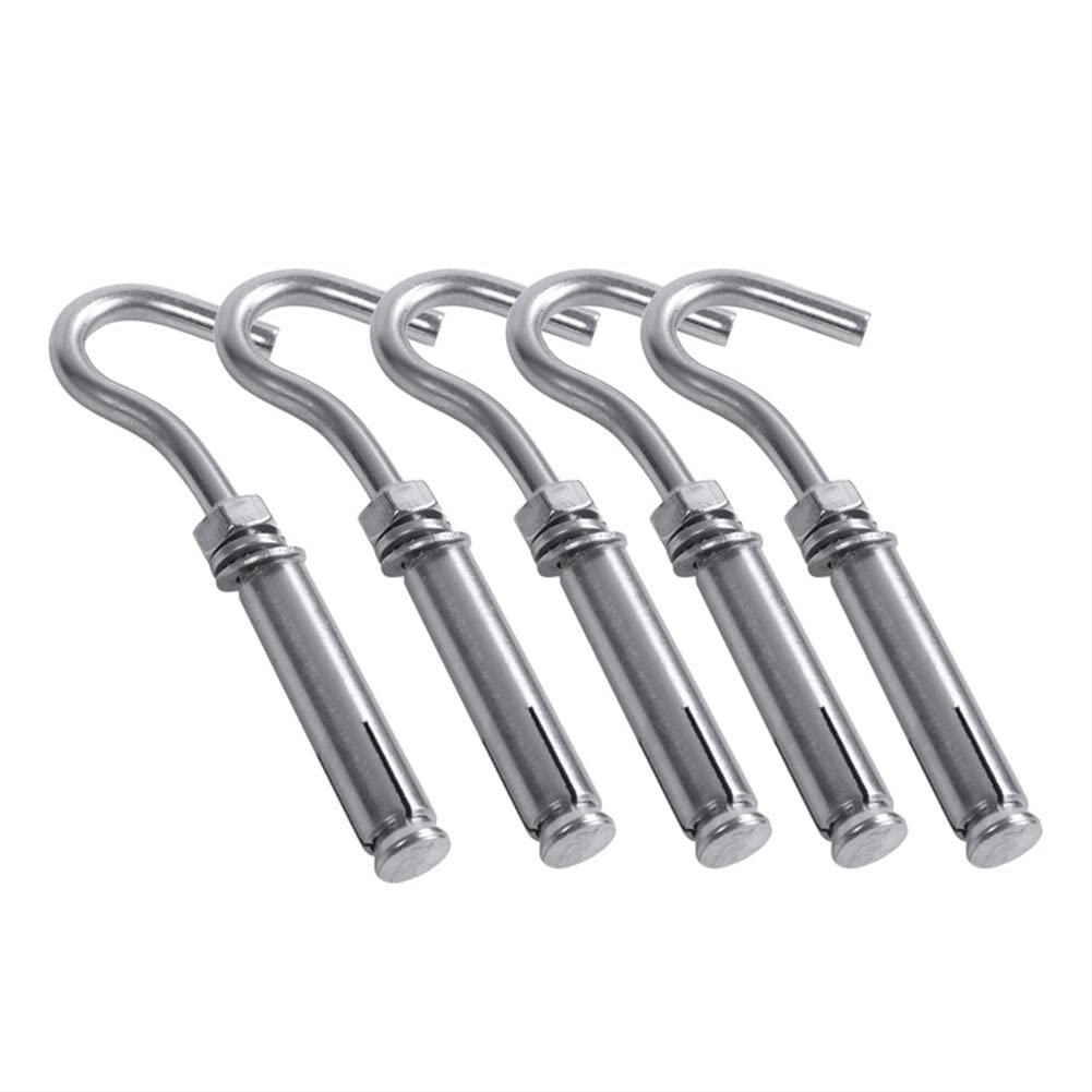 Tornillos para hormigón, pernos de expansión, paquete de 5 tornillos de expansión de acero inoxidable M6 304, gancho de copa abierta, pernos de arco, gancho de expansión, color único