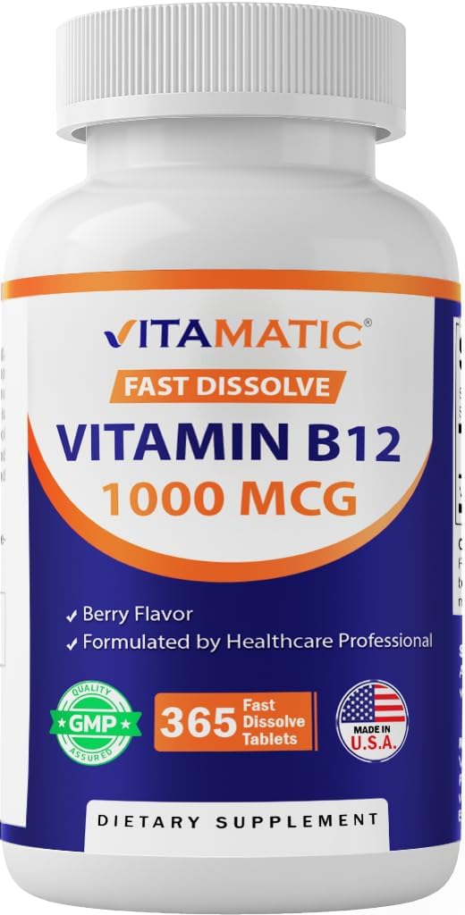 Vitamin B12 1000 mcg Fast Dissolve – 365 Tablets – Natural Berry Flavor – Supports Energy Metabolism & Nervous System Health
