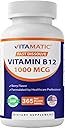 Vitamatic Vitamin B12 1000 mcg Fast Dissolve – 365 Tablets – Natural Berry Flavor – Supports Energy Metabolism & Nervous System Health