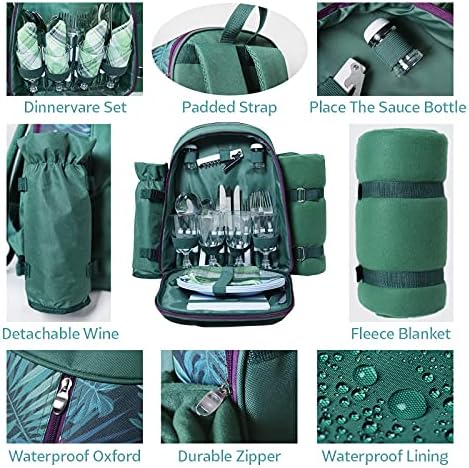 Picnic Backpack for 4|Stylish All-in-One Portable Picnic Bag with Complete Cutlery Set Waterproof Blanket for Camping Outdoor Party|Bring a Wonderful Weekend Time to Your Family