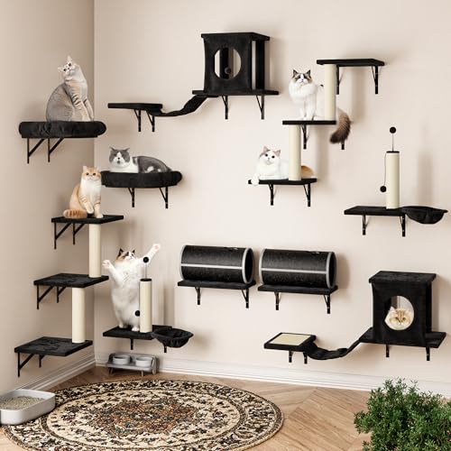 14-in-1 Cat Wall Shelves, Wall Mounted Cat Climber Set with House...
