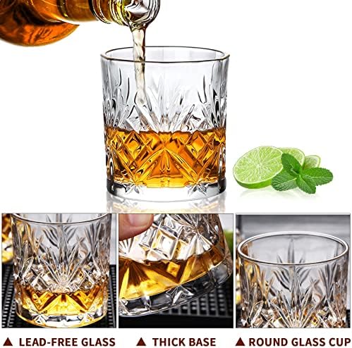 Whiskey Glasses, Vintage Whisky Tumblers 300ml Set of 6 Crystal Glass Cups Drinking Glasses Lead Free Scotch Bourbon Brandy Rum Cocktail Drinkware Glassware Barware Home Bar Party