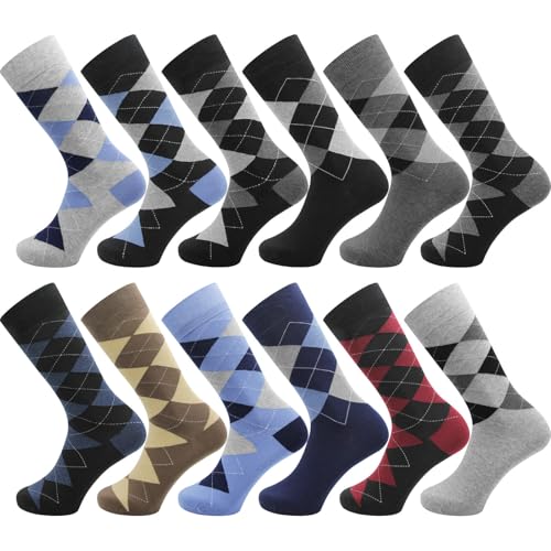 NKMOOS Argyle Mens Dress Socks Cotton Thin Classic Pattern Argyle Socks for Men 9-12 Novelty Fun Fashion Colorful Soft Lightweight Casual Business Work Crew Sock Gifts for Men Size 10-13 Retro 12Pack