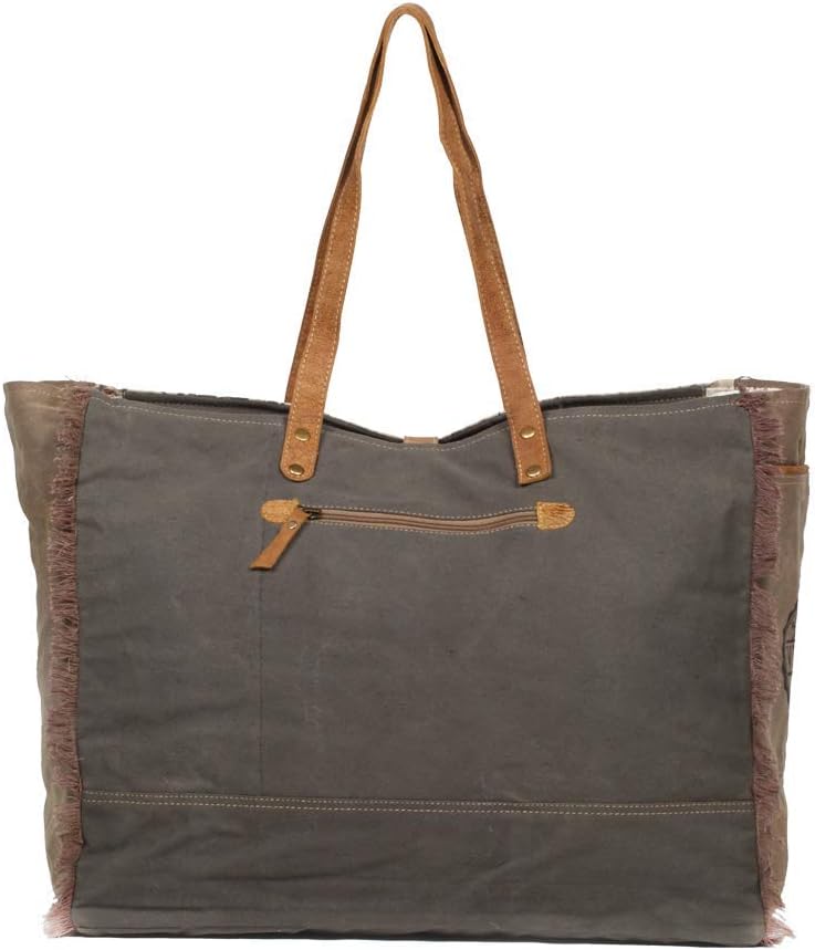 Myra Bag Floweret Upcycled Canvas & Cowhide Leather Weekender Bag S-1274 - Image 3